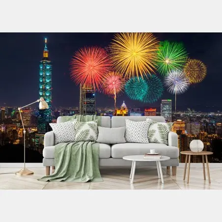 Fototapete Taipeh feuerwerk über der stadtsilhouette – Pixers®
