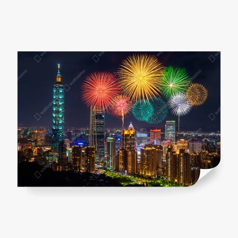 Fototapete Taipeh feuerwerk über der stadtsilhouette