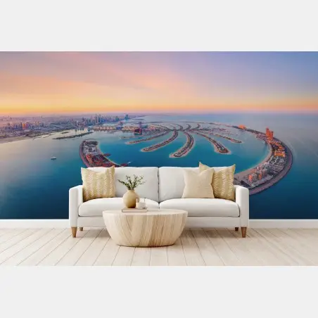 Fototapete sonnenuntergang über Palm Jumeirah luftaufnahme – Pixers®