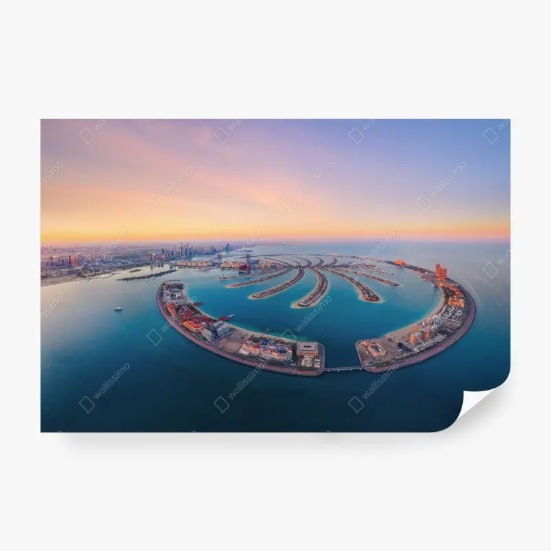 Fototapete sonnenuntergang über Palm Jumeirah luftaufnahme