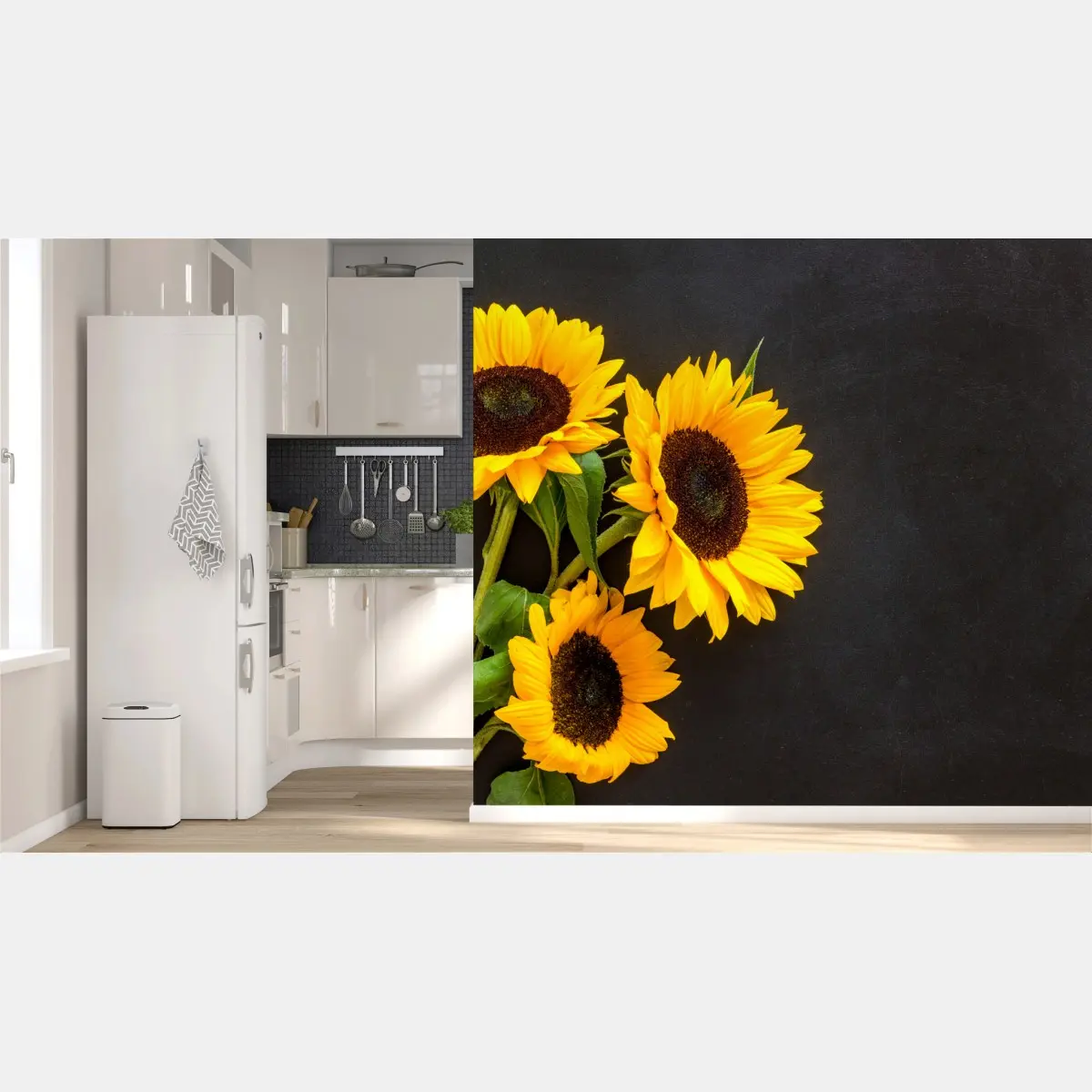 Fototapete sonnenblumenstrauß auf schwarzem hintergrund – Pixers®