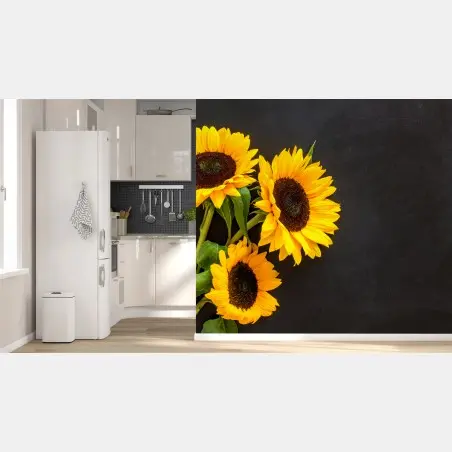 Fototapete sonnenblumenstrauß auf schwarzem hintergrund – Pixers®