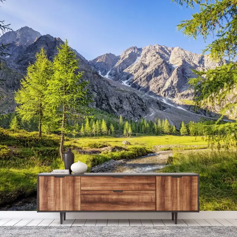 Fototapete alpine wiese mit bergbach