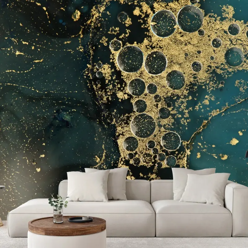 Fototapete türkis-gold abstrakte marmorierte textur