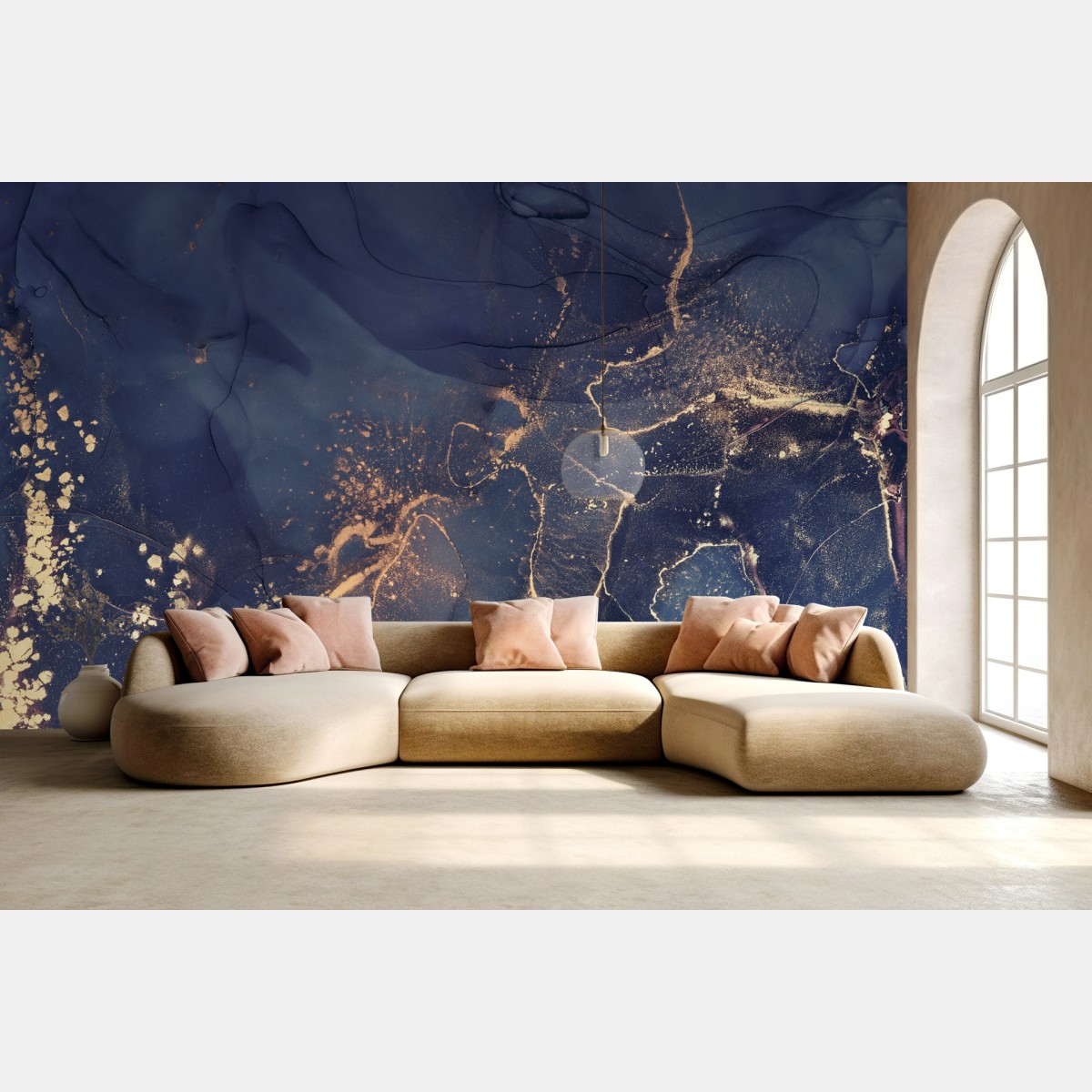 Fototapete dunkelblaue marmor-abstraktion mit goldenen adern – Pixers®