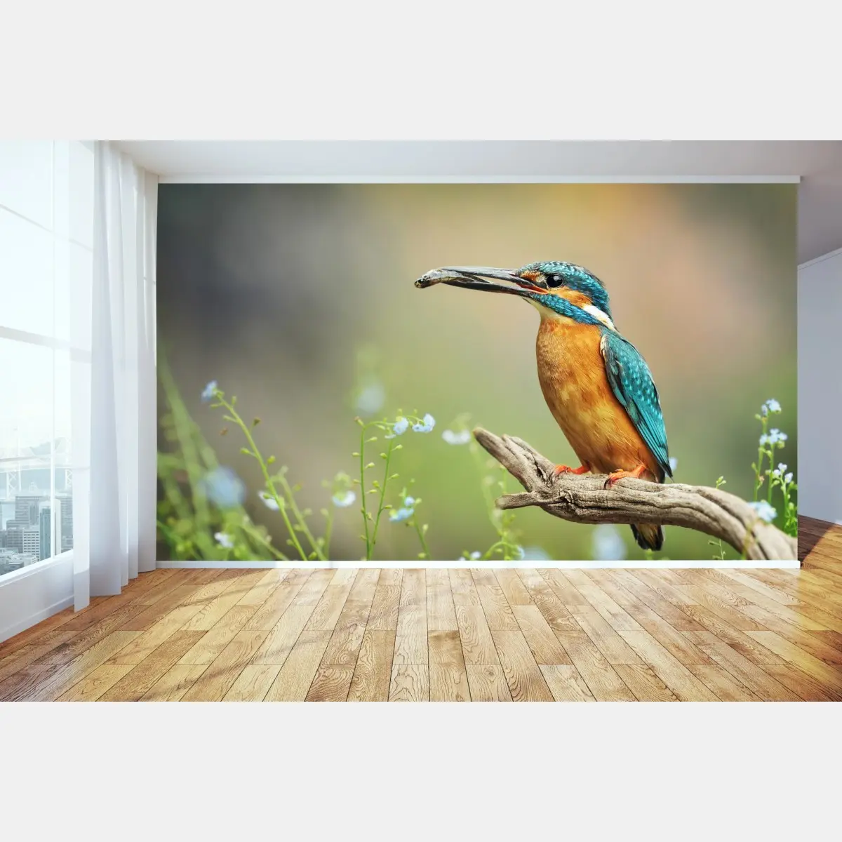Fototapete eisvogel auf einem ast mit fisch – Pixers®