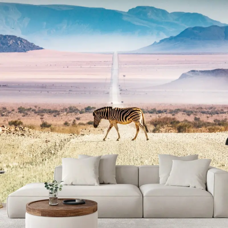 Fototapete zebra auf der wüstenstraße