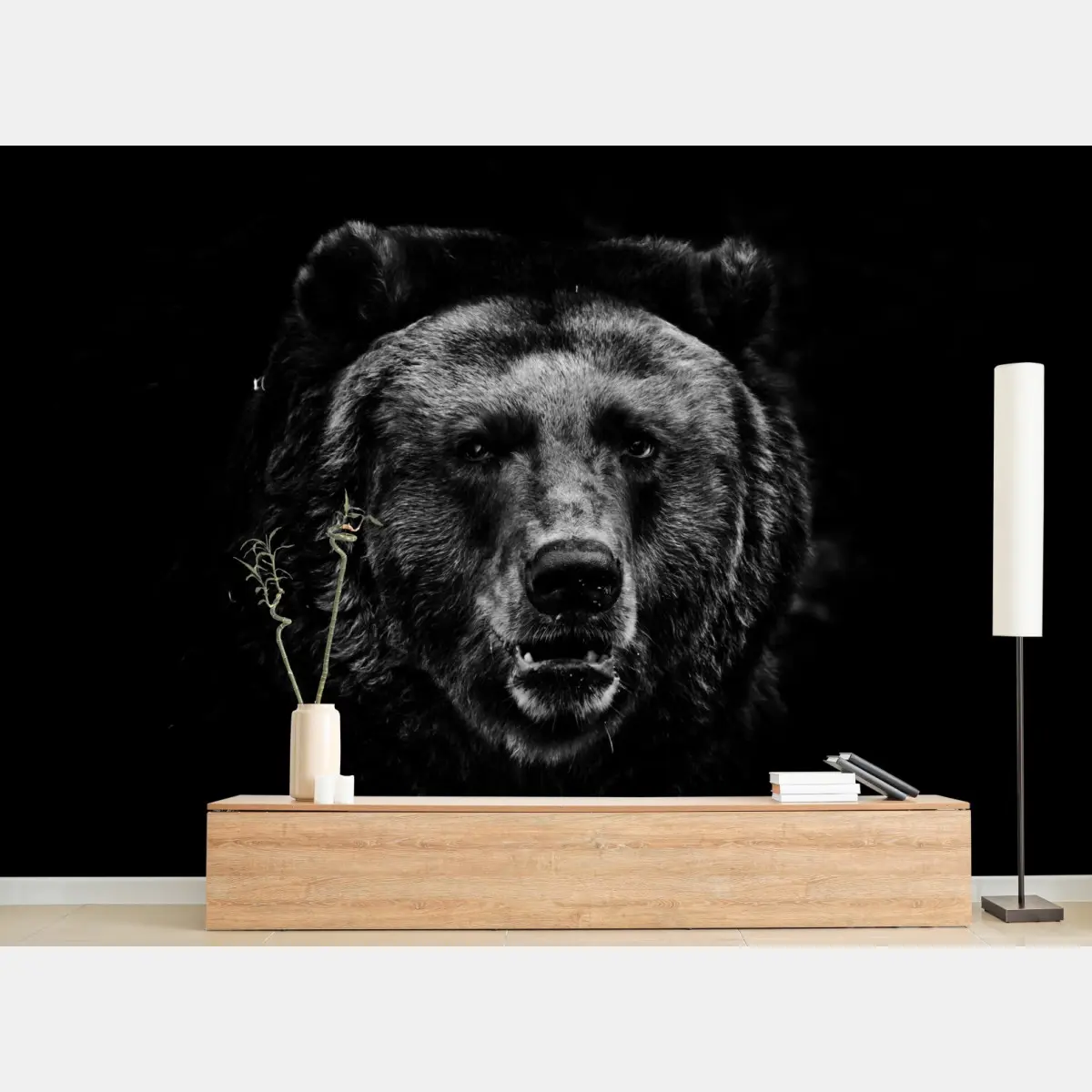 Fototapete düsteres grizzly-porträt in monochrom – Pixers®