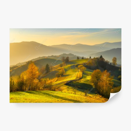 Fototapete goldene herbsthügel bei sonnenuntergang – Pixers®