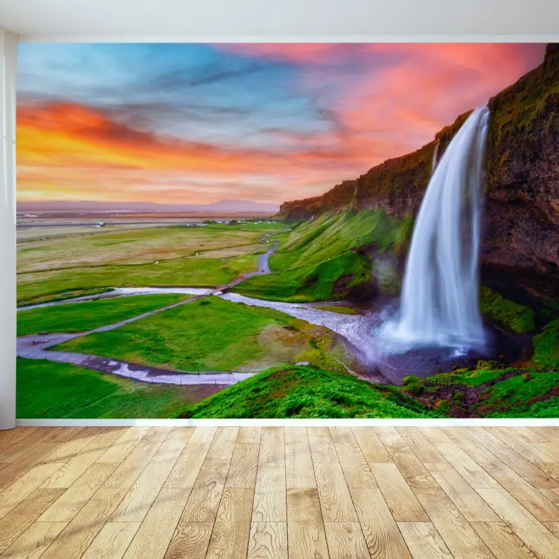 Fototapete wasserfall Seljalandsfoss bei sonnenuntergang