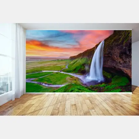 Fototapete wasserfall Seljalandsfoss bei sonnenuntergang – Pixers®