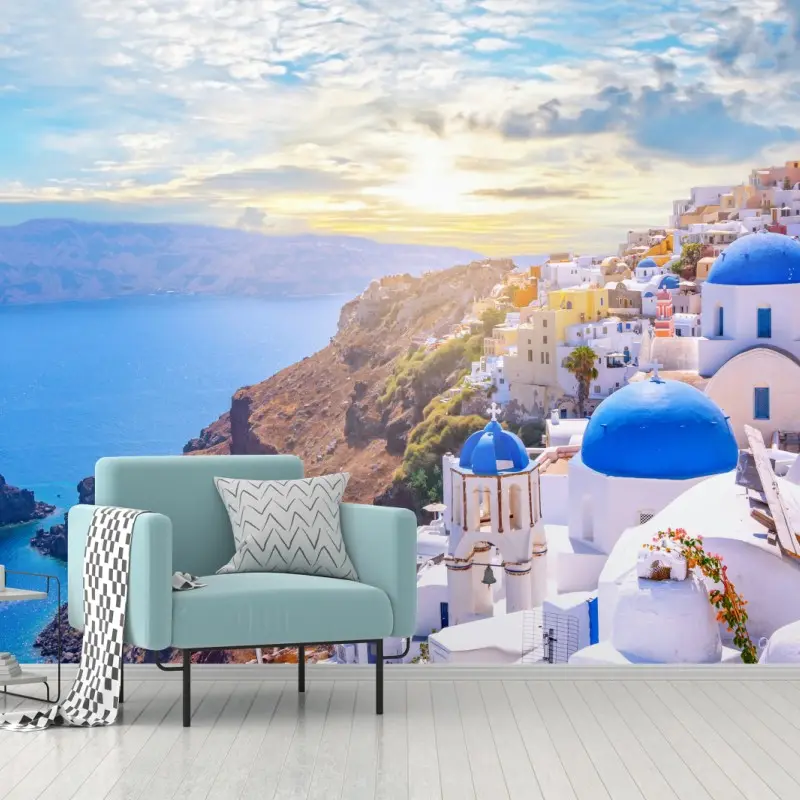 Fototapete sonniges Oia auf der caldera von Santorini