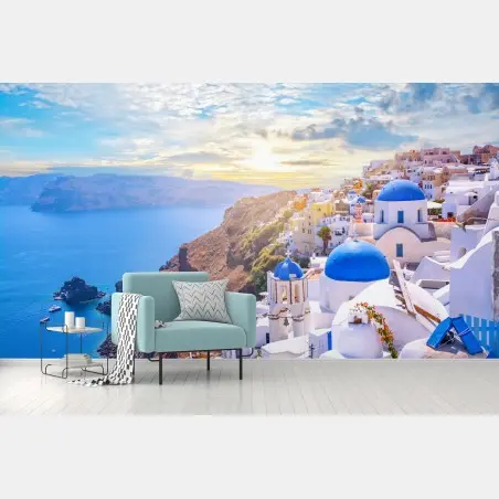 Fototapete sonniges Oia auf der caldera von Santorini – Pixers®