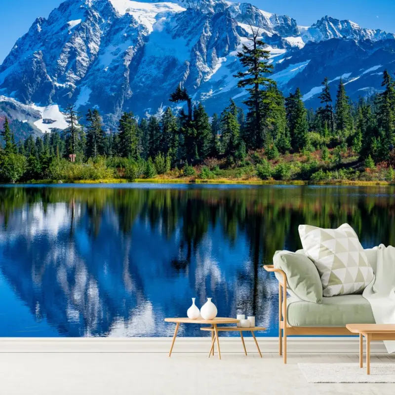 Fototapete majestätische bergspiegelung über dem see