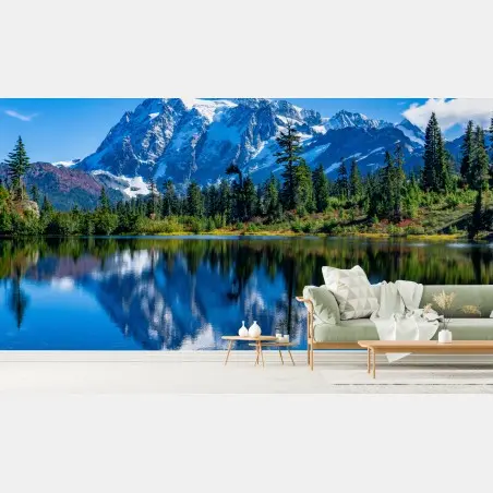 Fototapete majestätische bergspiegelung über dem see – Pixers®