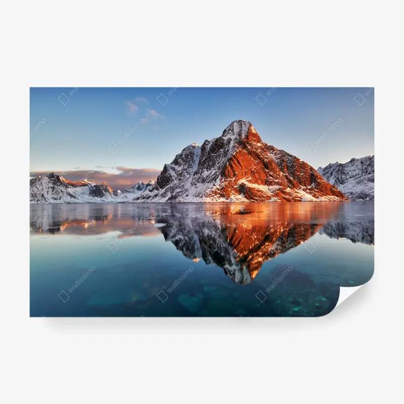 Fototapete Lofoten sonnenaufgang mit bergreflexion