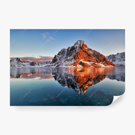 Fototapete Lofoten sonnenaufgang mit bergreflexion – Pixers®