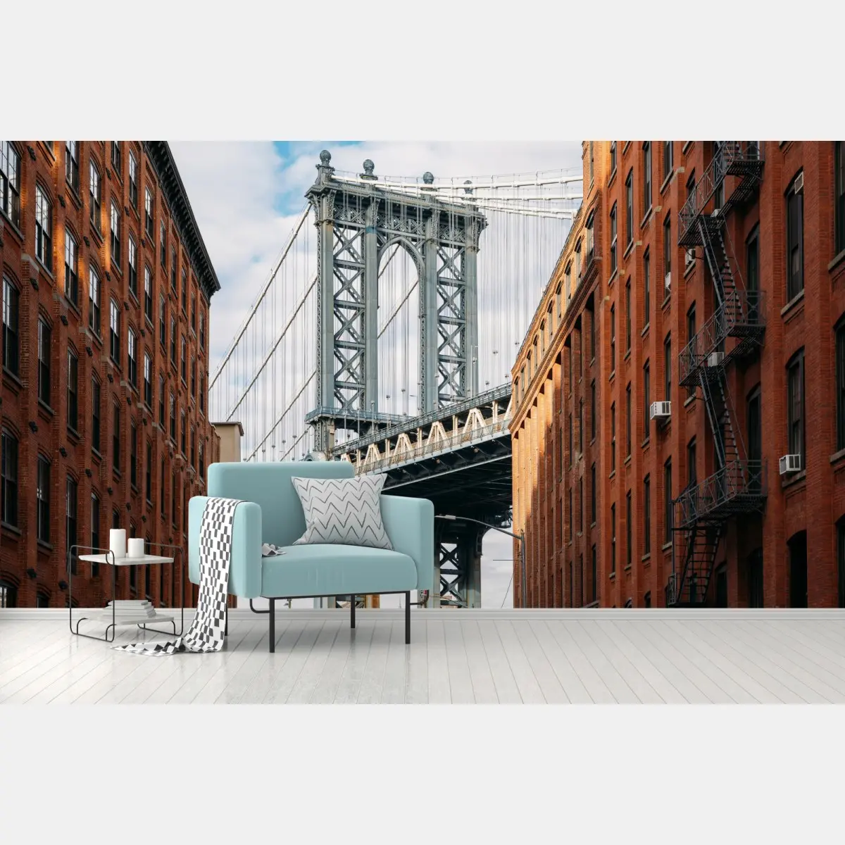 Fototapete Brooklyn brücke eingerahmt von backsteingebäuden – Pixers®
