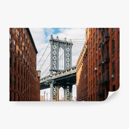Fototapete Brooklyn brücke eingerahmt von backsteingebäuden – Pixers®