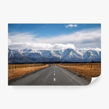 Fototapete straße zur schneebedeckten bergwelt, Neuseeland – Pixers®