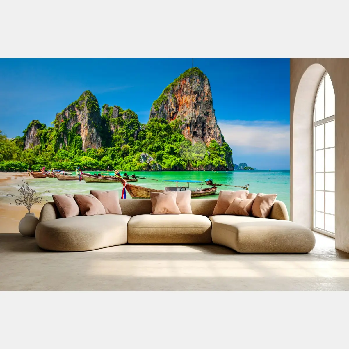 Fototapete longtail-boote an einem tropischen strand, Thailand – Pixers®