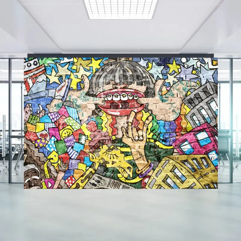 Fototapete buntes graffiti-mural mit verspielter figur