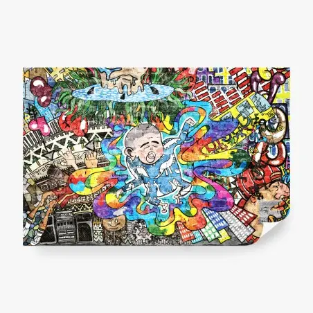 Fototapete buntes graffiti-mural mit träumendem kind – Pixers®