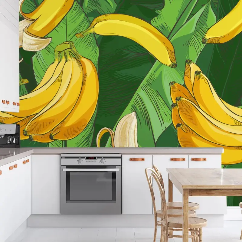 Fototapete tropisches bananenmuster mit bananenblättern