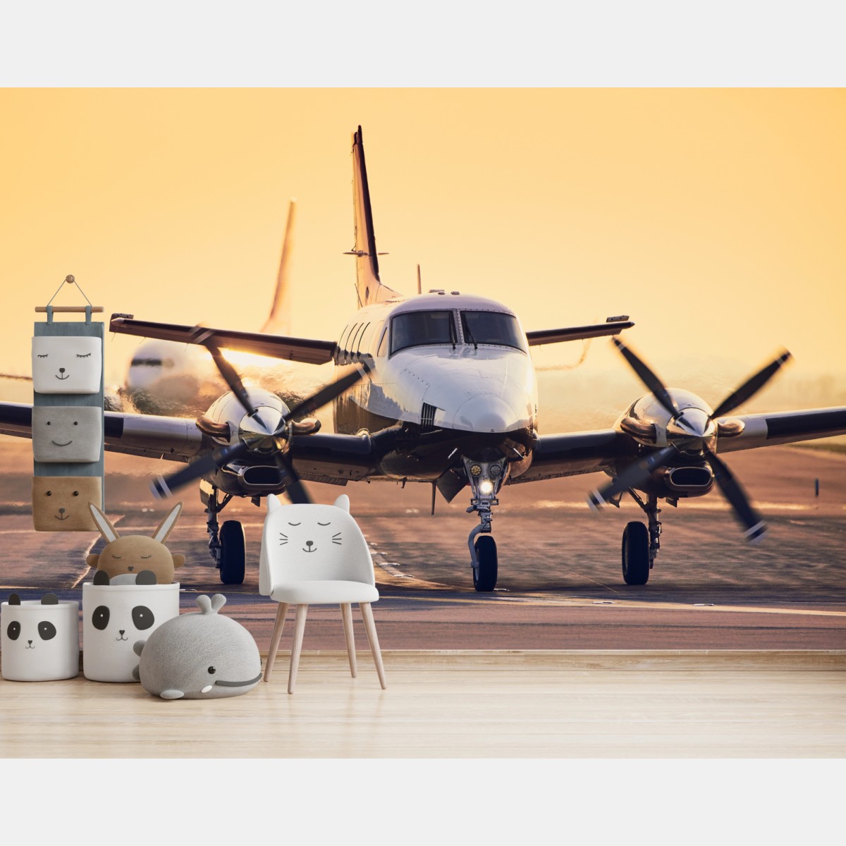 Fototapete zweimotoriges turboprop auf dem goldenen flugfeld – Pixers®