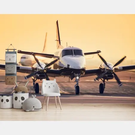 Fototapete zweimotoriges turboprop auf dem goldenen flugfeld – Pixers®