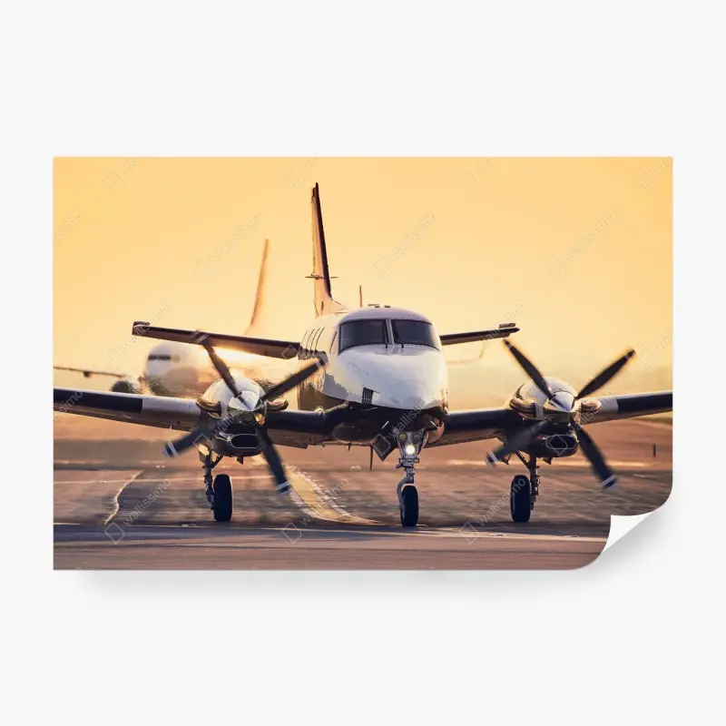 Fototapete zweimotoriges turboprop auf dem goldenen flugfeld