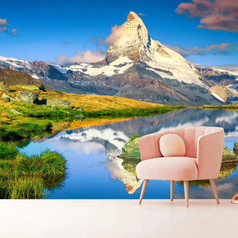 Fototapete majestätisches Matterhorn gespiegelt im alpensee