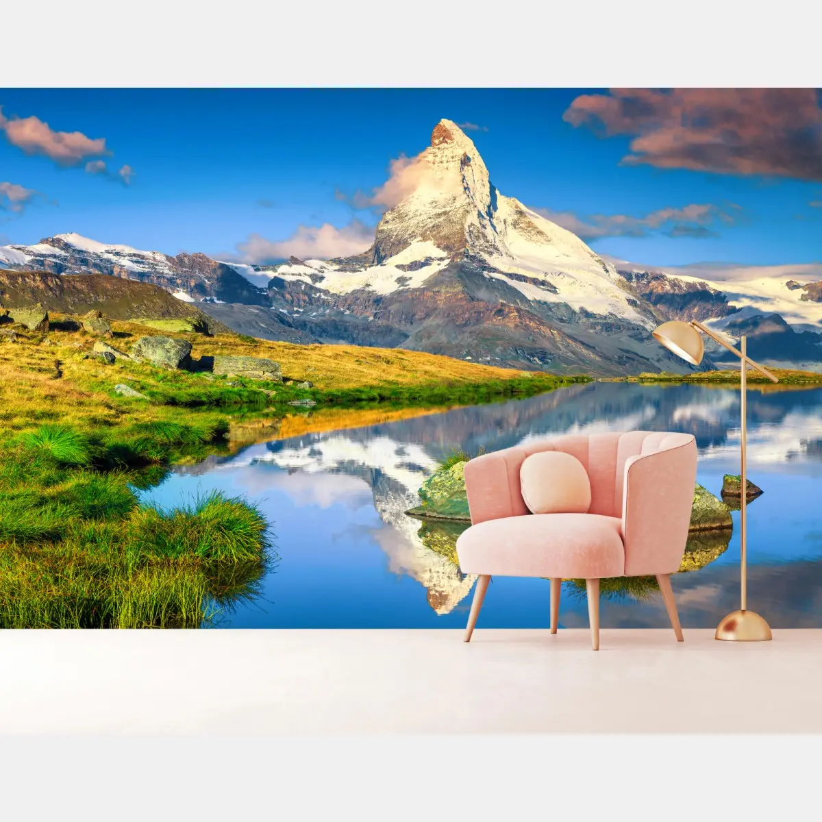 Fototapete majestätisches Matterhorn gespiegelt im alpensee – Pixers®