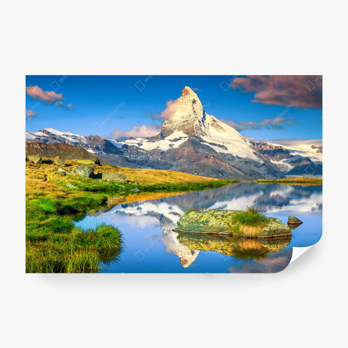 Fototapete majestätisches Matterhorn gespiegelt im alpensee – Pixers®