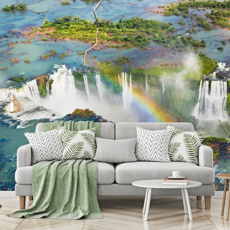 Fototapete luftaufnahme tropischer wasserfälle mit regenbogen