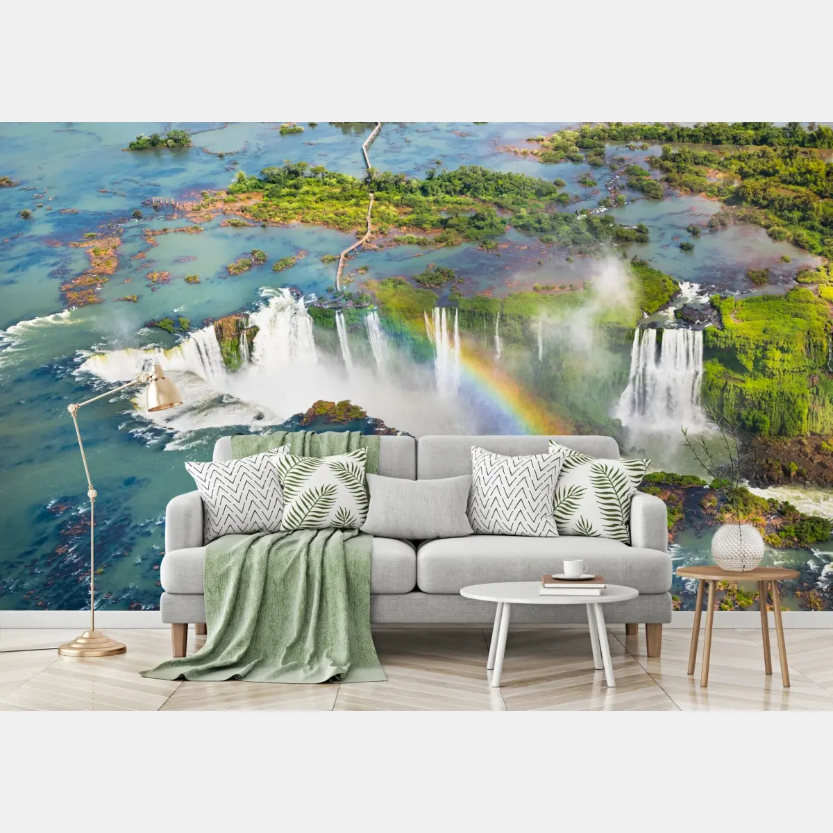 Fototapete luftaufnahme tropischer wasserfälle mit regenbogen – Pixers®