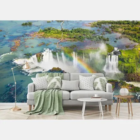 Fototapete luftaufnahme tropischer wasserfälle mit regenbogen – Pixers®