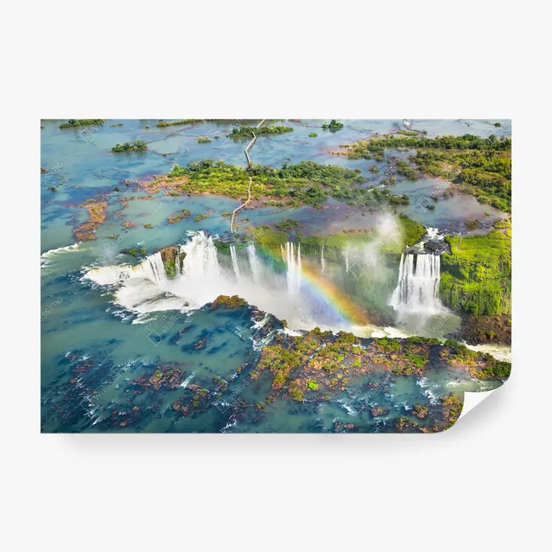 Fototapete luftaufnahme tropischer wasserfälle mit regenbogen