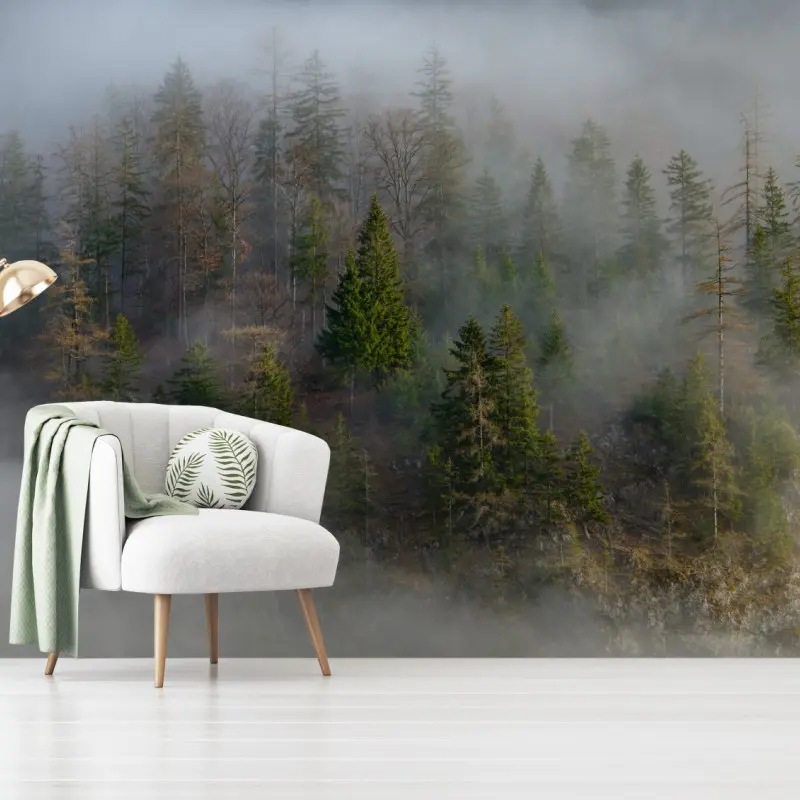 Fototapete nebliger bergwald
