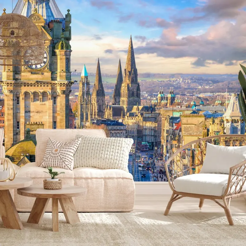 Fototapete Edinburgh skyline mit schloss und uhrturm