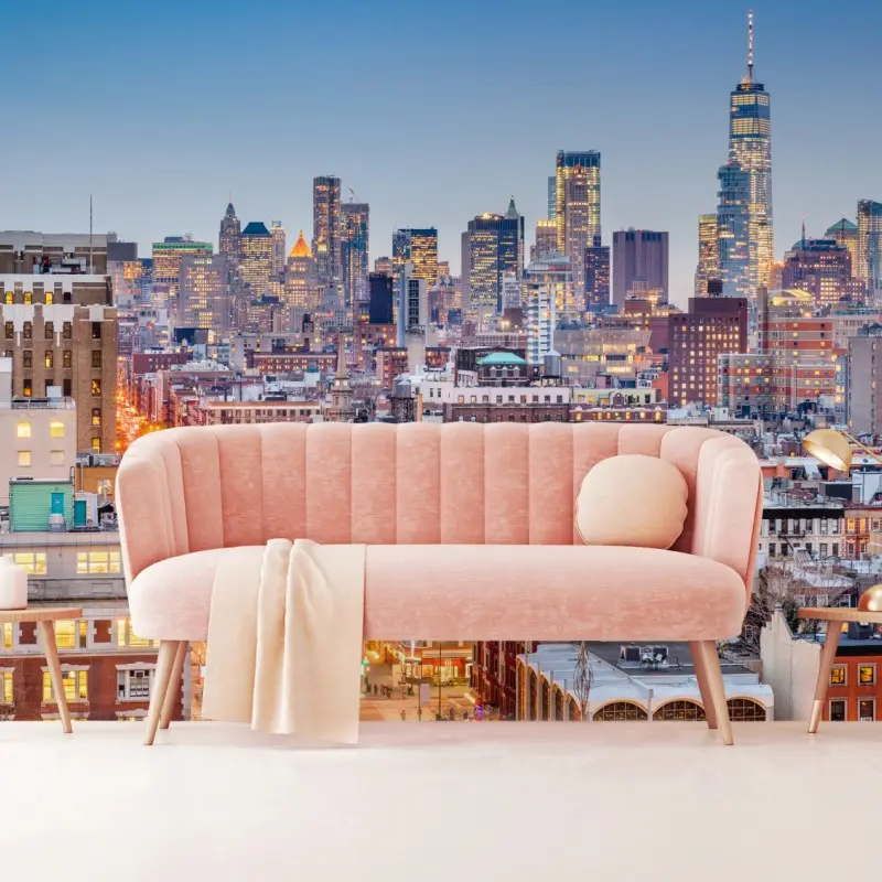Fototapete New York skyline bei dämmerung