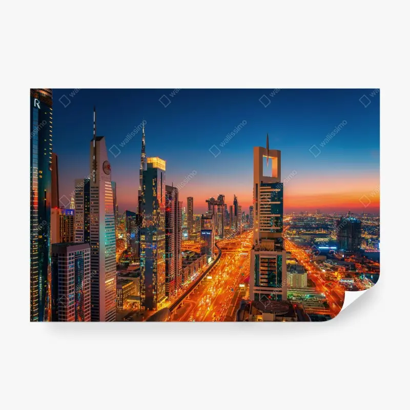 Fototapete Dubai skyline bei dämmerung