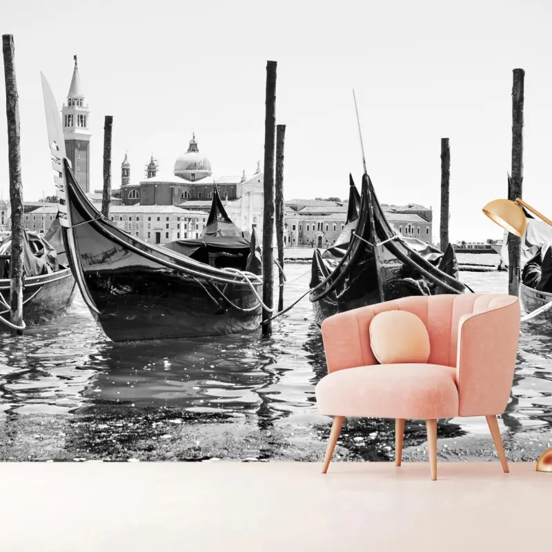Fototapete vertäute gondeln in Venedig