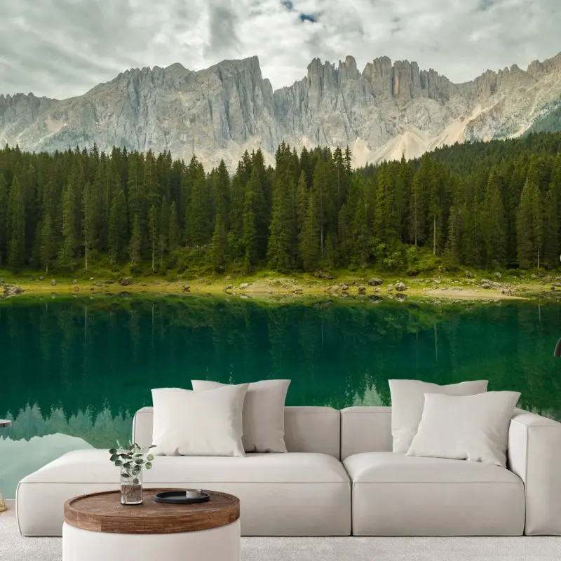 Fototapete ruhige spiegelung am Lago di Carezza, Dolomiten