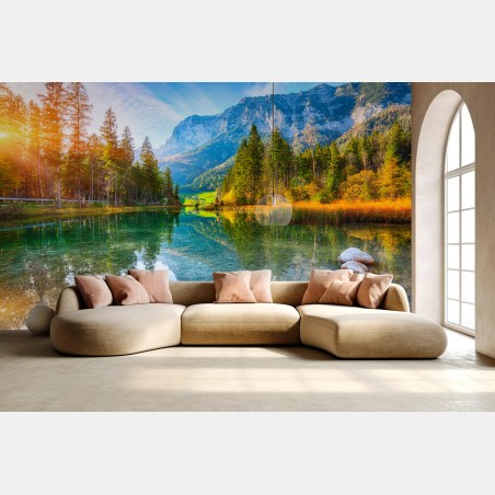 Fototapete Hintersee herbstliche see- und bergspiegelung – Pixers®