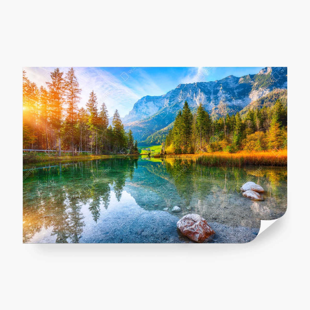 Fototapete Hintersee herbstliche see- und bergspiegelung – Pixers®