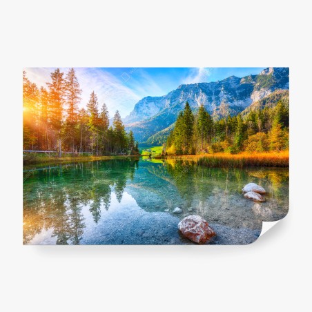 Fototapete Hintersee herbstliche see- und bergspiegelung – Pixers®