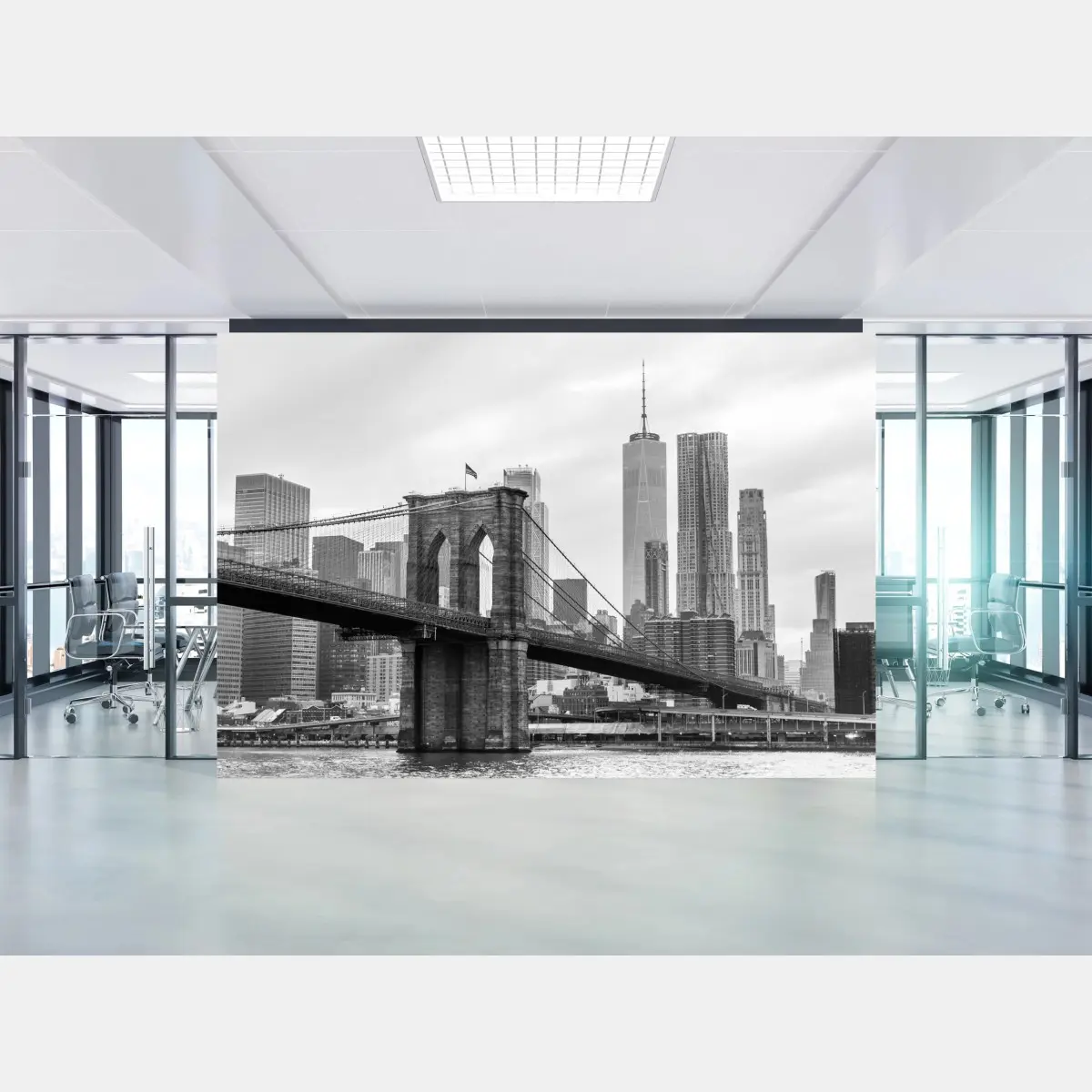 Fototapete Brooklyn Bridge und New York skyline in graustufen – Pixers®