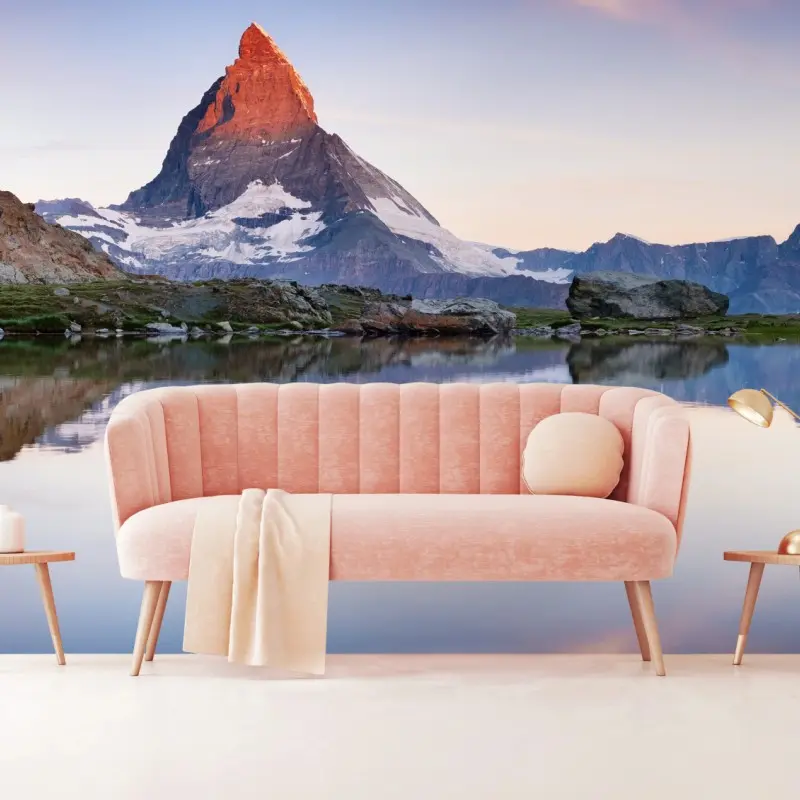 Fototapete Matterhorn bei sonnenaufgang über dem alpensee