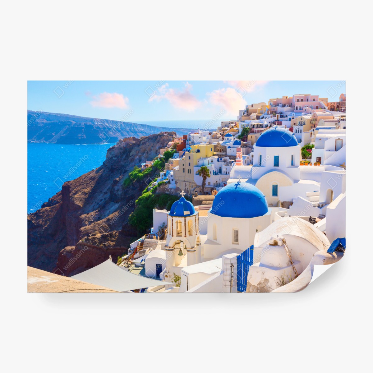 Fototapete Santorini blaue kuppeln und weiße häuser – Pixers®